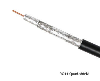 14 AWG CCS Conductor RG11 Quad Shield Coaxial Cable with CMR Rated PVC Jacket for CATV