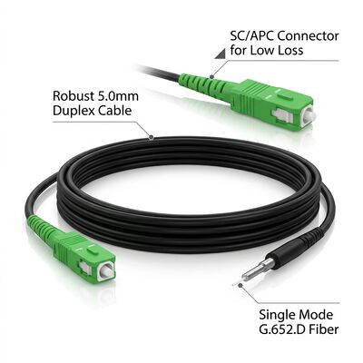 심플렉스 SC/APC 단일 모드 광섬유 패치 케이블 G657A2 OS2 9/125um 5.0mm FTTH 실내 케이블